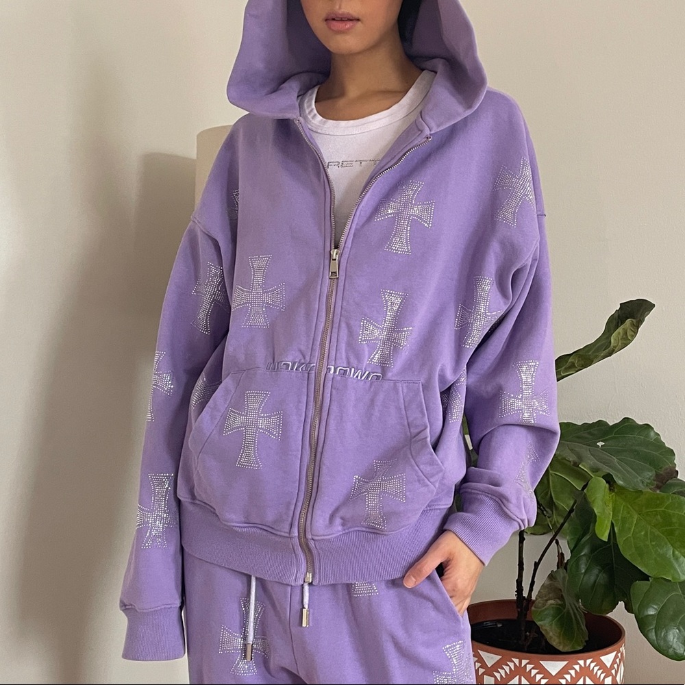 PURPLE RHINESTONE ZIP UP HOODIE